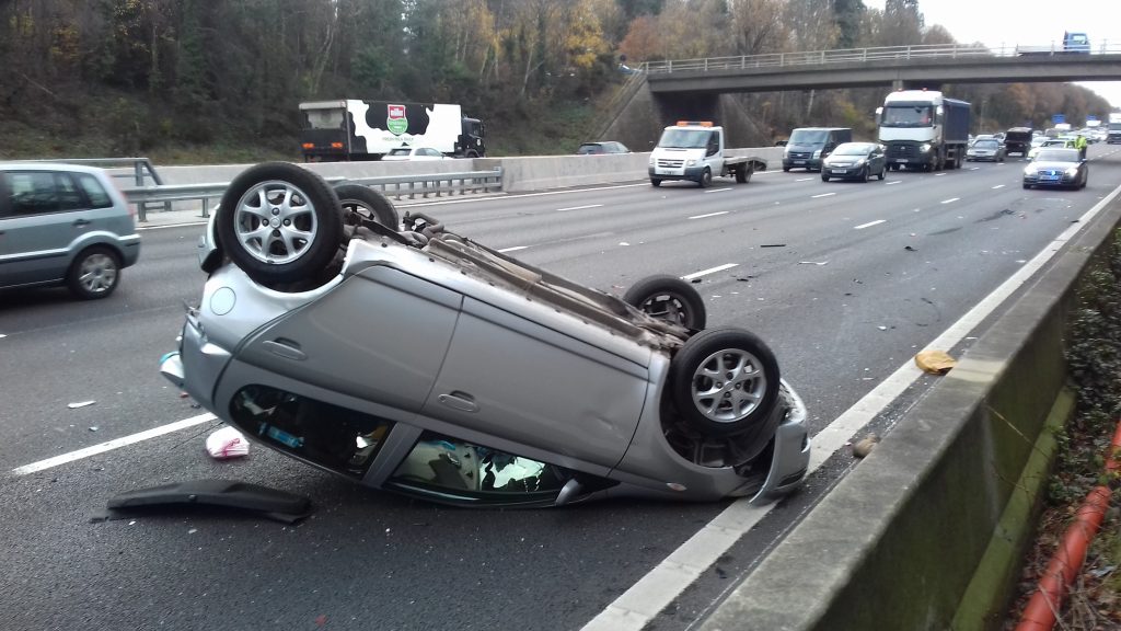 Car crashed in a live lane on a Smart Motorway